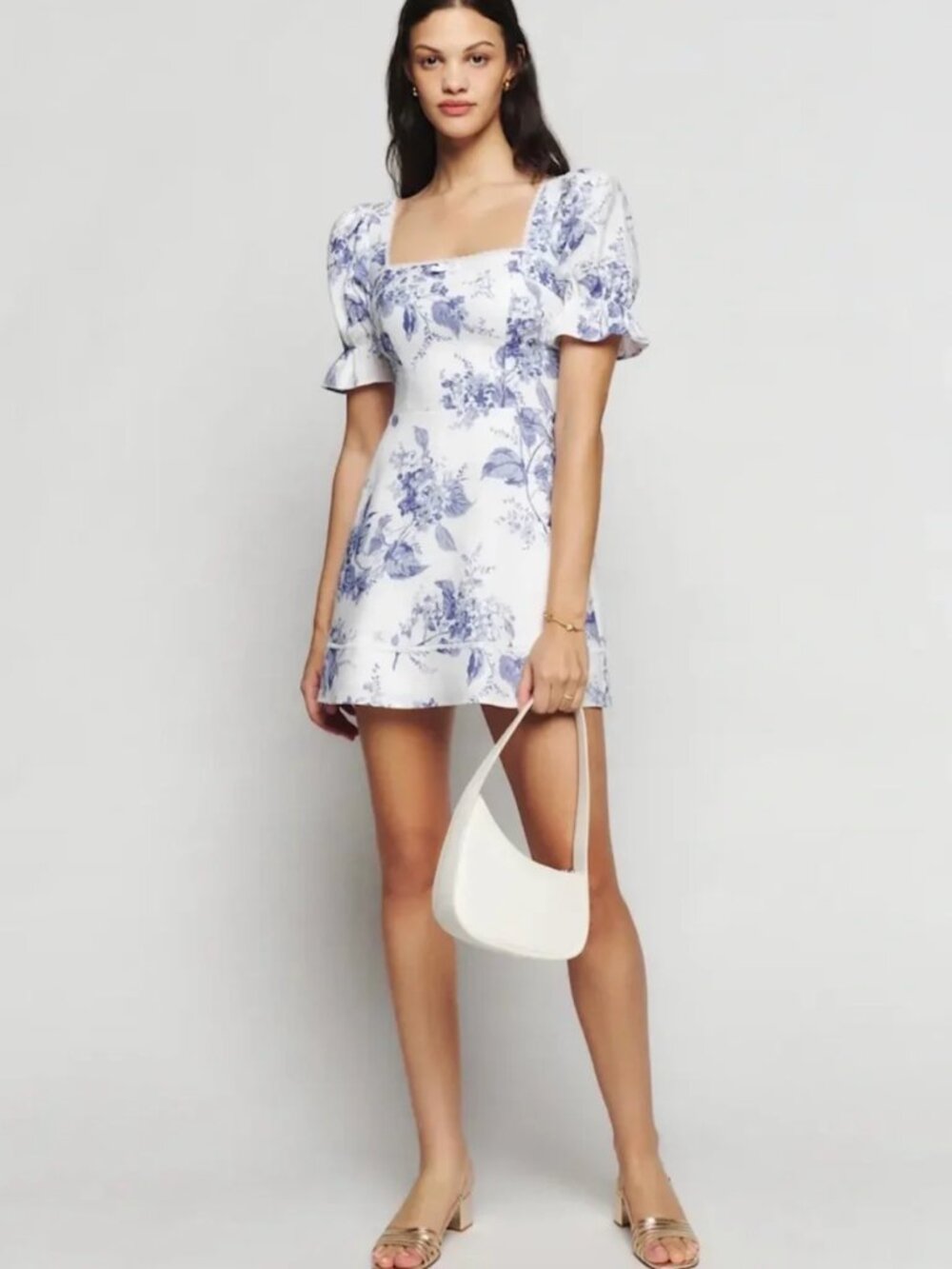 Reformation Evianna ruffle floral linen a-line minidress